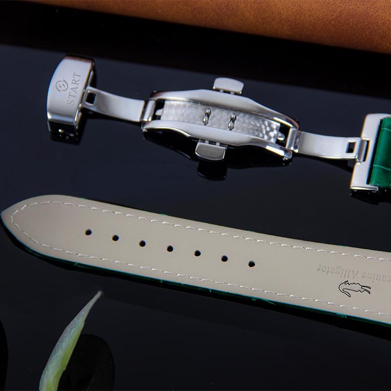 Start Малахитовые мужские часы с бриллиантами, функция даты, автоматические механические часы, пряжка-бабочка, ремешок из кожи аллигатора