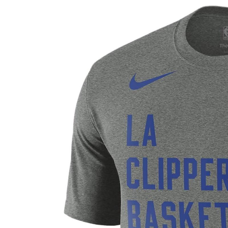Nike LA Clippers Logo Print Crew Neck T-Shirt Men Tops Grey FJ0177-063