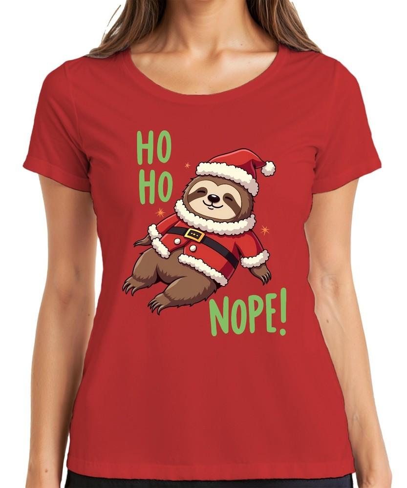 Ho Ho Nope Sloth Christmas Funny Gift Cute Lazy Ladies Tshirt