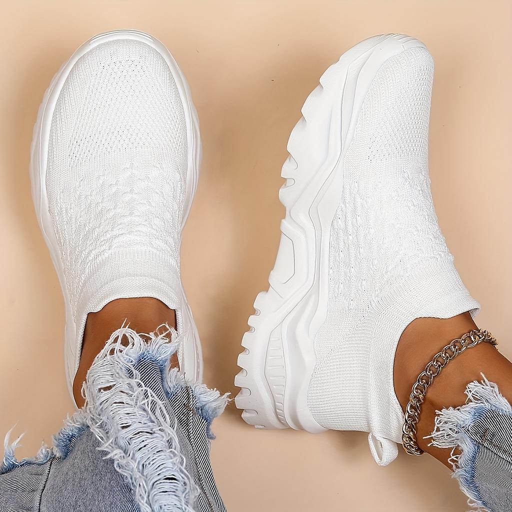 Women's Breathable Knit Sneakers, Comfortable Round Toe Low Top Shoes, Women's Casual Slip On Shoes