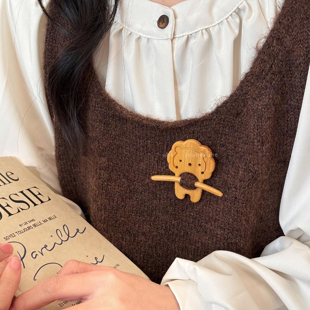 Брошь-булавка на свитер Животное Лев Лошадь Пони Модная Деревянная Брошь Подарок