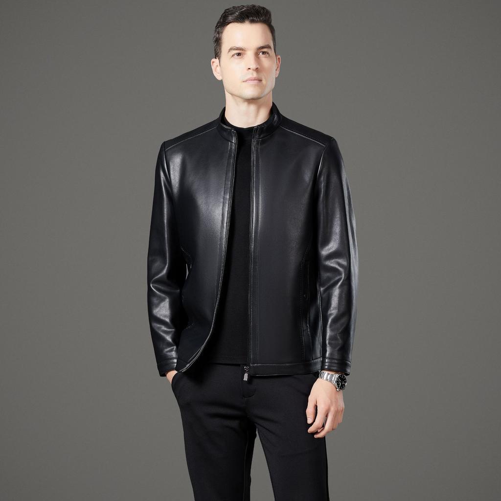 Кожаная куртка мужская из овчины кожаная куртка делового стиля для пап среднего возраста новая куртка среднего возраста и пожилых людей с воротником-стойкой