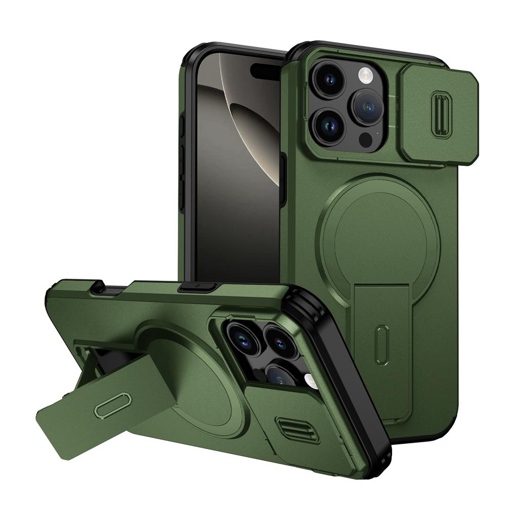 KEYSION Противоударный магнитный чехол для iPhone 16 Pro 16 Pro Max со сдвижной защитой камеры, подставкой и поддержкой беспроводной зарядки, задняя крышка для телефона