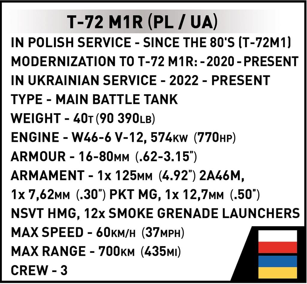 Cobi Armed Forces MR1 Scale #2624 T-72 (PL/UA) (Polish/Ukrainian Army) 1/35
