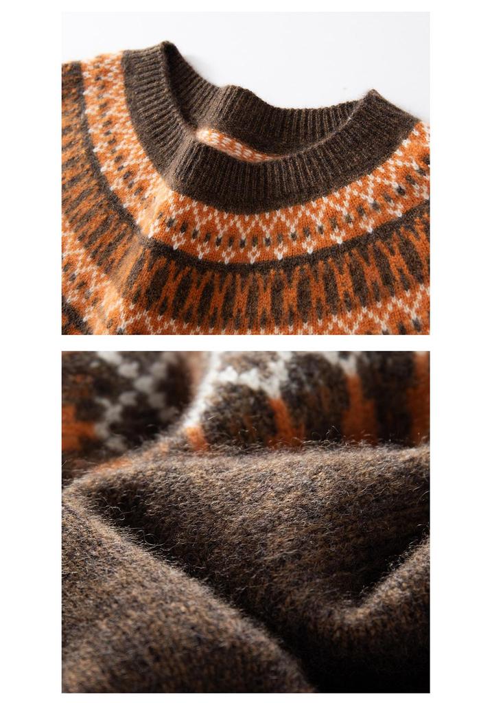Women's Autumn/Winter 2026 Fair Isle Cashmere Sweater - Gentle Loose Fit, Round Neck Design
