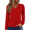 Women's Casual Fashion V-Neck Raglan Pleated Solid Color Long Sleeve Top