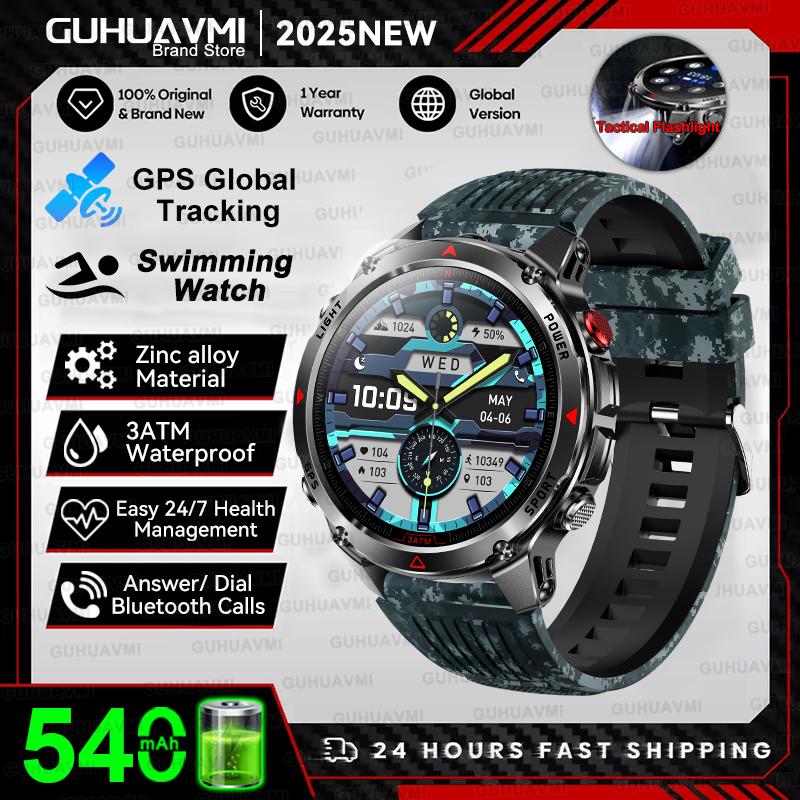 Новые Профессиональные Спортивные Умные Часы с GPS для Мужчин 1.46" AMOLED Экран 3ATM Компас Фитнес-трекер Военные Умные Часы