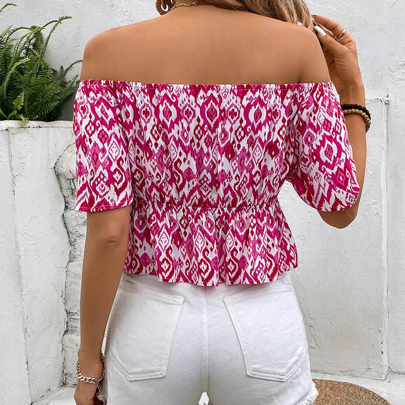 Женские модные повседневные летние весенние блузки и рубашки с цветочным узором и принтом на одно плечо с коротким рукавом
