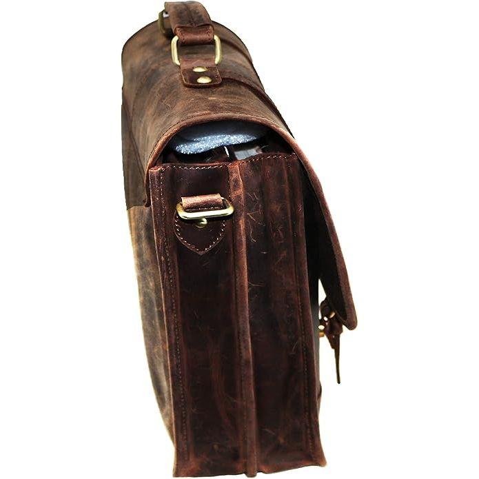 16" Mens Briefcase for Laptop Genuine Leather Messenger Bag for Men Satchel Distressed Stylish Professional Shoulder Bag