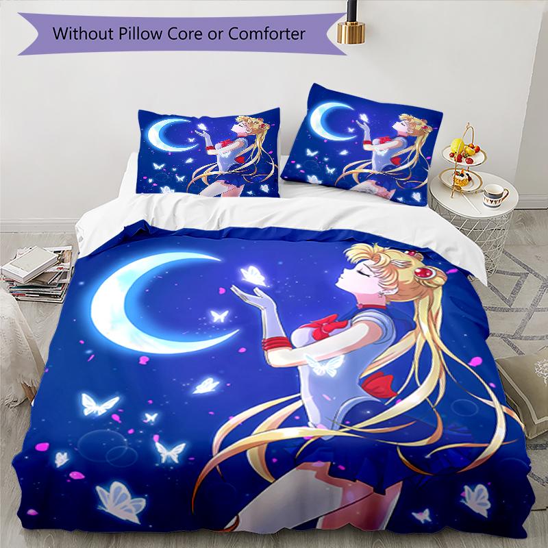 3pcs Sailor Moon pattern bedding set duvet cover set includes duvet cover &pillowcases, perfect all season bedroom decoration & gift