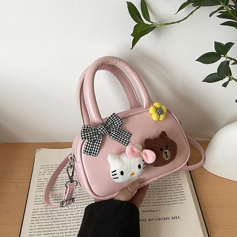 Korean Version of Cute Cartoon Doll Handbag Women's Bag 2025 Fashion Versatile Hand Small Square Bag Simple Shoulder Messenger Bag
