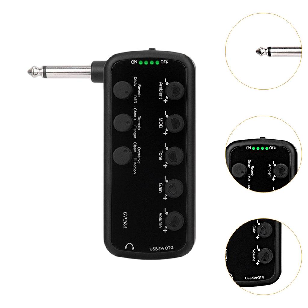 Plug Play Guitar Amplifier Built-in 3 Effects Amp for Electric Guitar USB Rechargeable for Live Performance Recording
