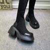 Модные длинные чулки, ботинки, обувь для женщин 2024 года, новый стиль, осень-зима, плюшевые, теплые, на толстом каблуке, ботинки Челси с квадратной головкой и платформой для женщин