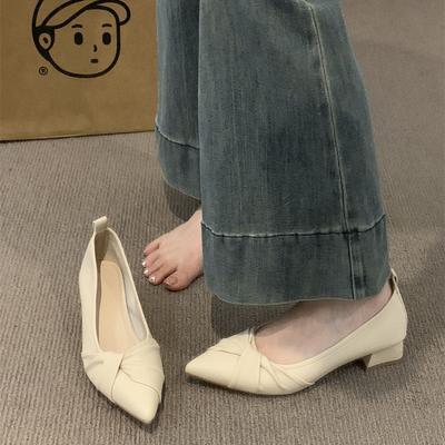 Французские вечерние туфли с острым носком женские туфли универсальные легкие туфли на толстом каблуке весна и осень 2024 новые с юбкой темпераментные женские туфли