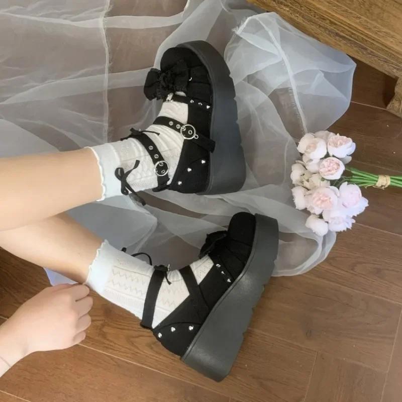 Круглый носок на толстой подошве JK Lolita Mary Jane милые женские туфли с бантом милые простые удобные универсальные повседневные мокасины
