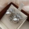 High-Brightness Pearl Earrings, High-End Personality Exaggerated Earrings, Flower Temperament Jewelry, Cold Wind Slightly Inlaid Zircon Stud Earrings