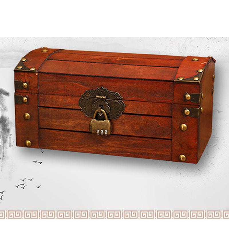 Antique Wooden Jewelry Chest Lock Chest Treasure Storage Box Home Decor