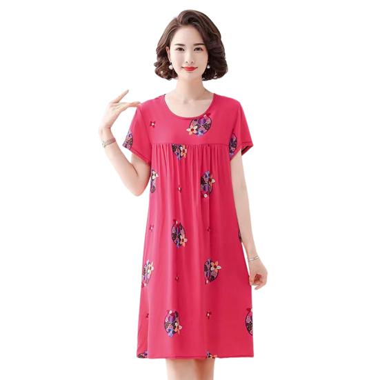 Женская ночная рубашка свободного покроя с цветочным принтом, круглым вырезом, плиссированная, с короткими рукавами, длиной до колена, домашняя одежда, повседневное платье миди, женская ночная рубашка, платье миди