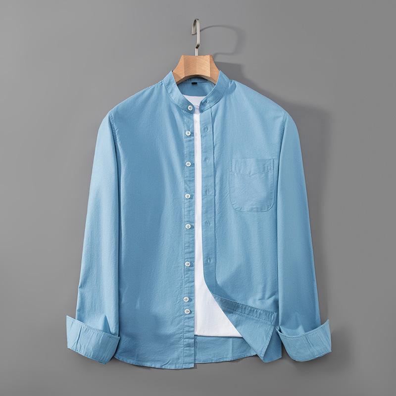 Весна и осень Новый стиль воротник-стойка Оксфорд хлопковая рубашка с длинными рукавами мужская облегающая рабочая рубашка повседневная рубашка дюймов