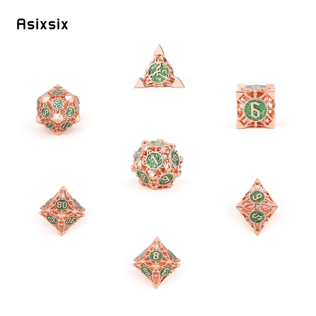 7 шт. красные, зеленые металлические кубики, набор полых металлических многогранных кубиков, подходящий для ролевой ролевой игры, настольной игры, карточной игры