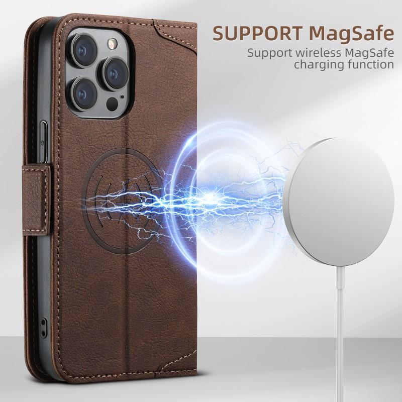 Flip Phone Case IPhone 18 Pro Max MagSafe Wireless Charging Card Slot Stand PU Leather