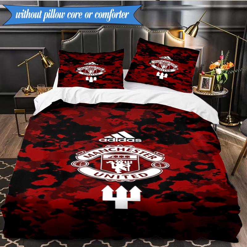 Manchester Crest 3pcs Bedding,Including 1pc Duvet Cover And 2pcs Pillowcases Perfect for Christmas,Ideal for Bedroom, Dormitory