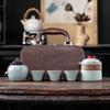 Outdoor Portable One Pot Three Cups Kung Fu Brewing Teapot Teacup Ru Kiln Travel Tea Set Gift Set