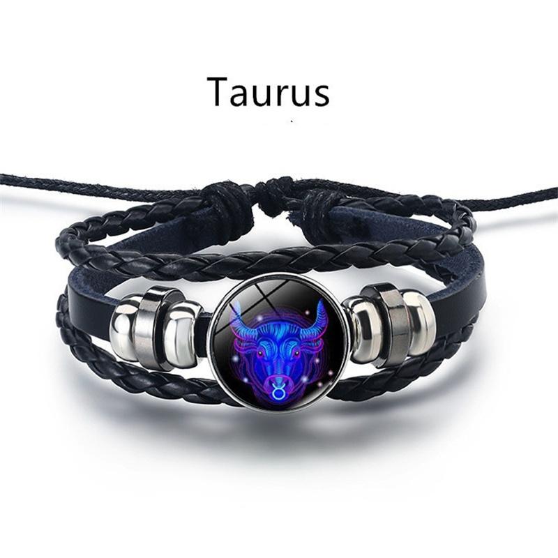 12 Constellation Luminous Weave Leather Bracelet Charm Bracelet Men Women Fashion Multilayer Zodiac Signs Bracelet Birthday Gifts MIT
