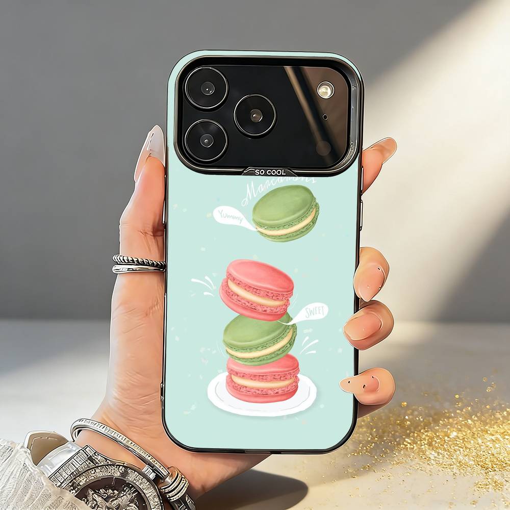 Вкусный Макарон Красочный Чехол для Телефона Для iPhone17,16,15,14,13,12,11,Pro,MAX Серый Матовый Силиконовый Черный Чехол