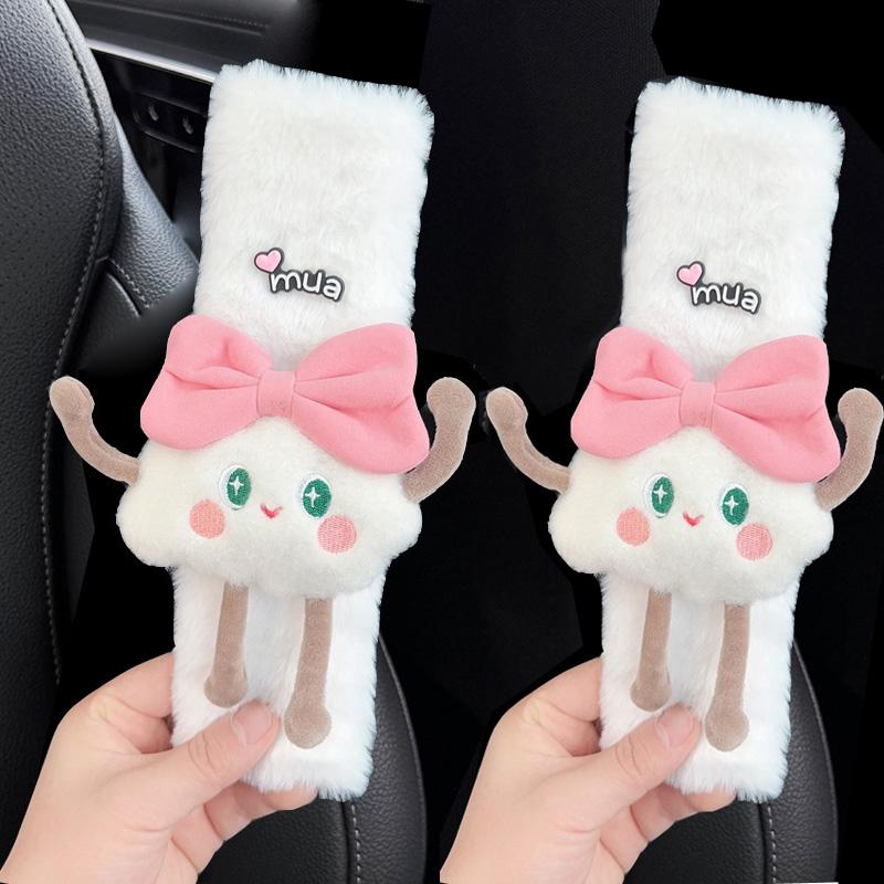 1/2pc Cute Cartoon Bow Clouds Car Seat Belt Cover Imitation Rabbit Fur Auto Seatbelt Safety Soft Plush Shoulder Pad Decrotion