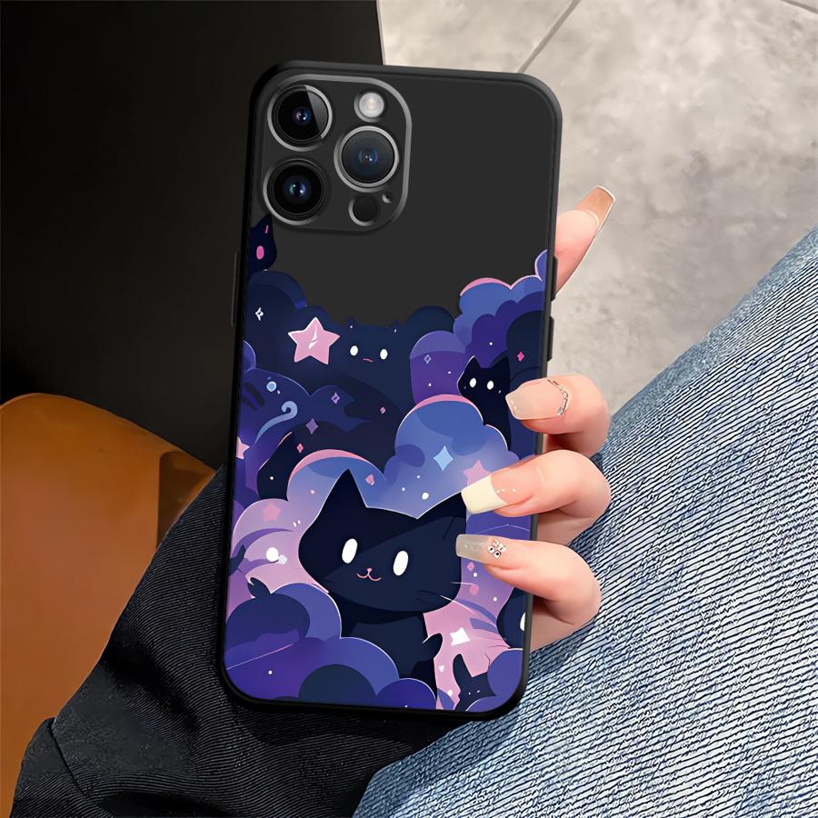 Чехол для телефона Funda для Apple iPhone 17 Pro Max XR XS MAX 15 Pro 7 8 Air 16 13 12 14 11 Черная кошка Звездная ночь