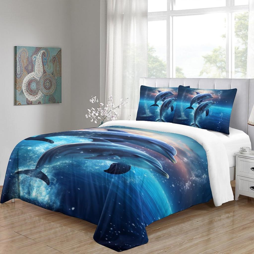 Комплект пододеяльника из 3 предметов, ультрамягкий, с 3D-принтом дельфинов - Роскошный комфорт, реалистичный дизайн - Идеально подходит для спален и гостевых комнат