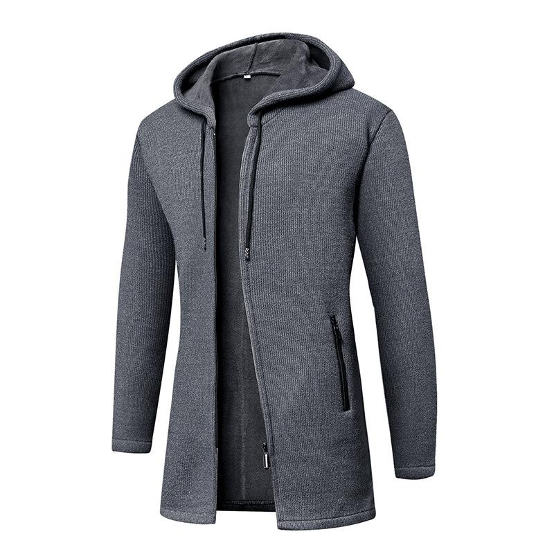 Men S Plus Size Mid Length Hooded Cardigan Knit Coat Winter Outerwear