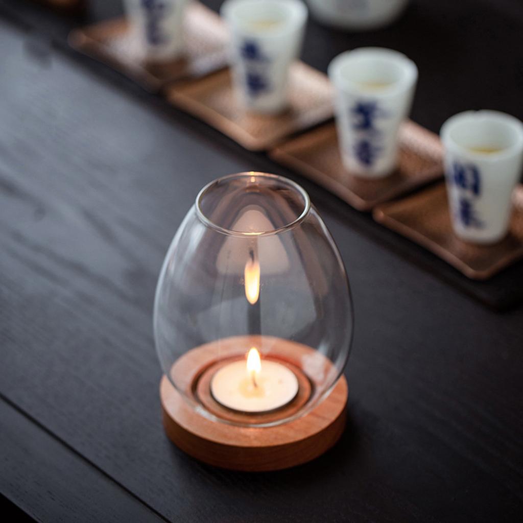 Ветрозащитный колпак для свечи, стеклянный подсвечник, подставка для свечи с деревянным основанием, китайский ужин, дзен, домашнее украшение