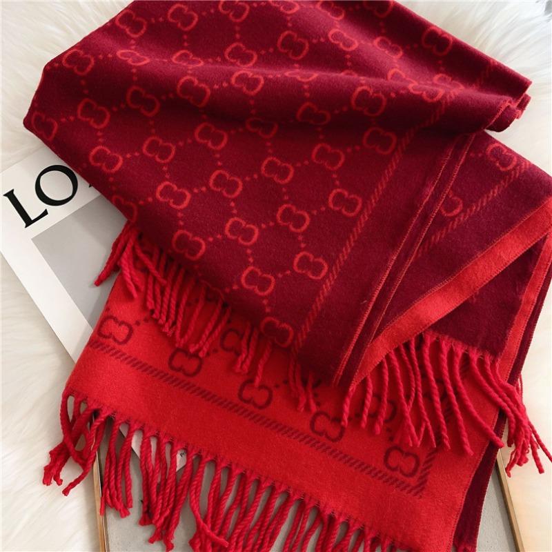 New Letter Fringed Scarf, Winter Warm Core-spun Yarn Scarf, Thickened Women's Scarf, Autumn and Winter Air Conditioner Shawl