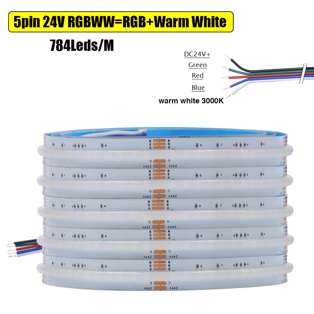 Светодиодная лента COB 12В 24В Высокой плотности Без точек RGB RGBW RGBCCT Сменная Гибкая лента для домашнего декора