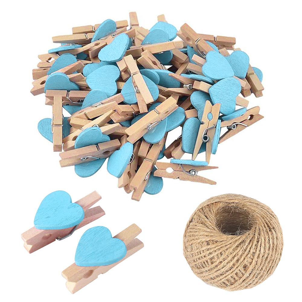 Mini Wooden Heart Clothespins, Multicolor Small Clothespins with Heart,  Tiny Clothes Pins with String for Photos Display,DIY Craft,Wedding Decor