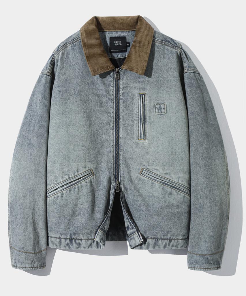 Джинсовая куртка Dimitri Black 2Way Og Fade Wash Detroit с стеганой отделкой_Пыльный индиго