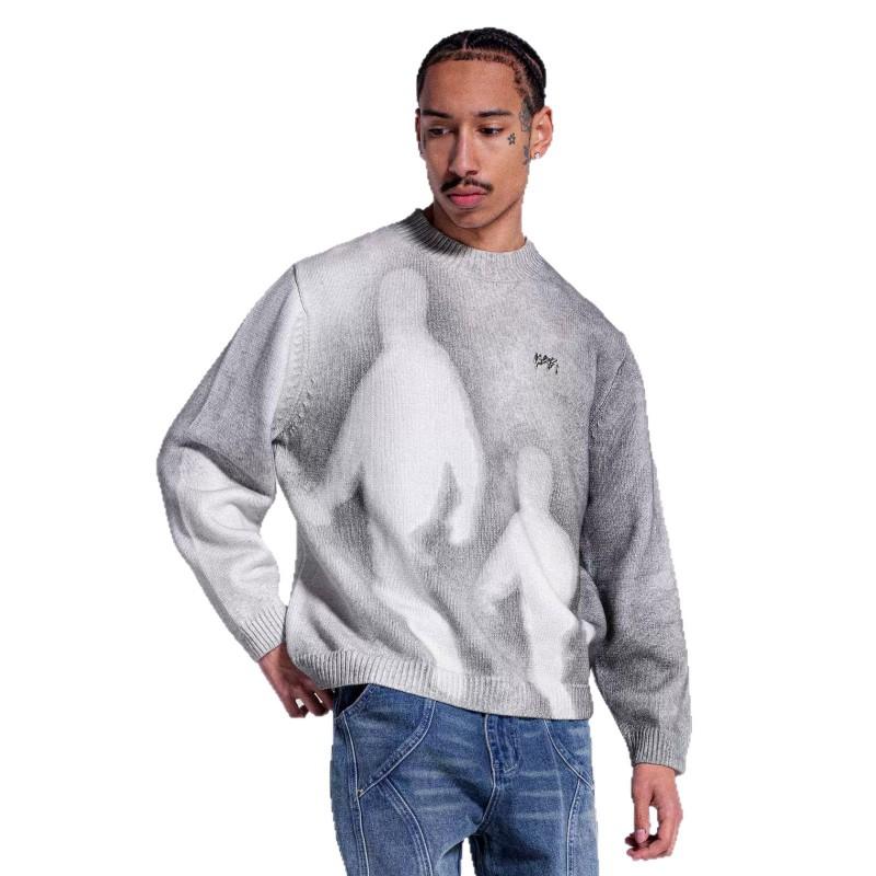 Mmfish Star Print Oversized Knit Sweater Unisex Warm Casual Pullover Daily Wear