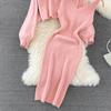 Women Autumn Winter O Neck Beaded High Waist Short Open Bellybutton Sweater Two Piece Knitted Tank Top Dress