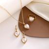 Elegant Pearl Heart Necklace, Earrings, and Ring Set – French-Inspired Jewelry Trio