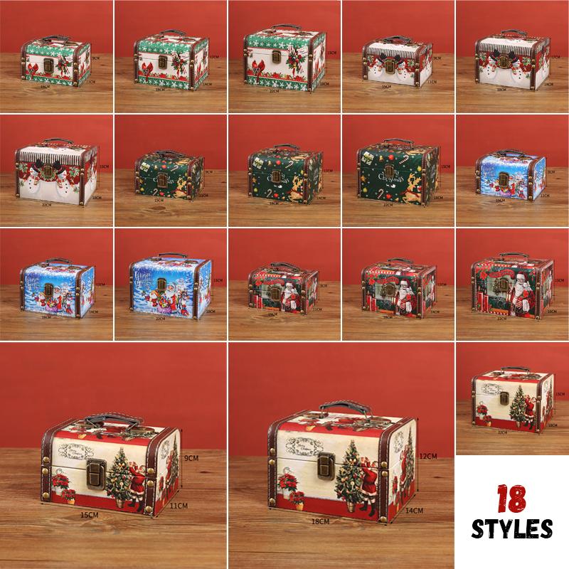Рождественская коробка для конфет, винтажная коробка для упаковки ювелирных изделий из искусственной кожи с замком, размер S/M/L, деревянная коробка для хранения разных сокровищ с ручкой