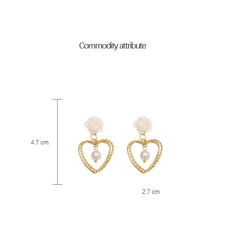 Серьги-гвоздики Love Pearl для женщин, свежие, сладкие, цветочные серьги-гвоздики, темпераментные серьги Love Heart Pearl