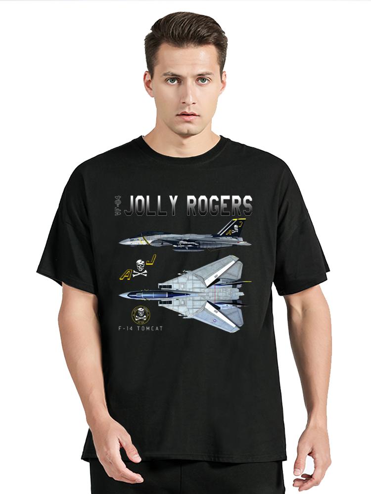 Naval VF84 Jolly Roger Fighter Squadron F14 Tomcat Schematic Cotton Tops Tees Fitness Tshirt Oversized Tshirt Men Clothing