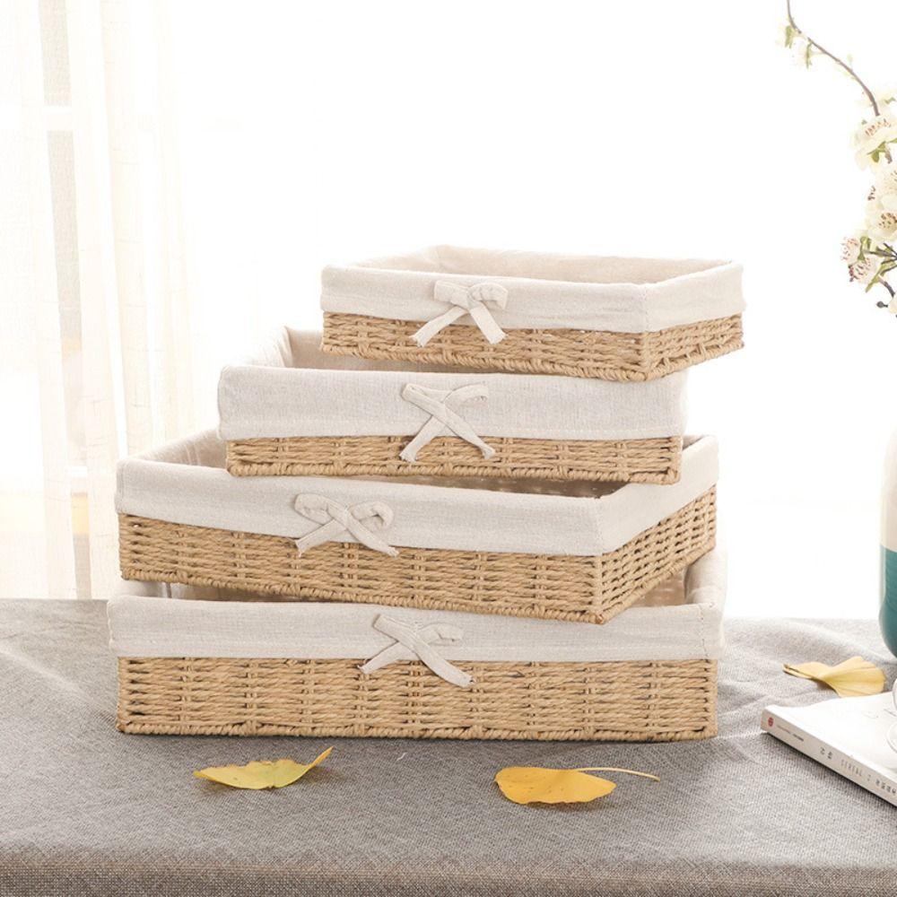 French Style Cosmetics Storage Box Rectangular Weaving  Storage Tray Fruit Dish Basket  Bedroom