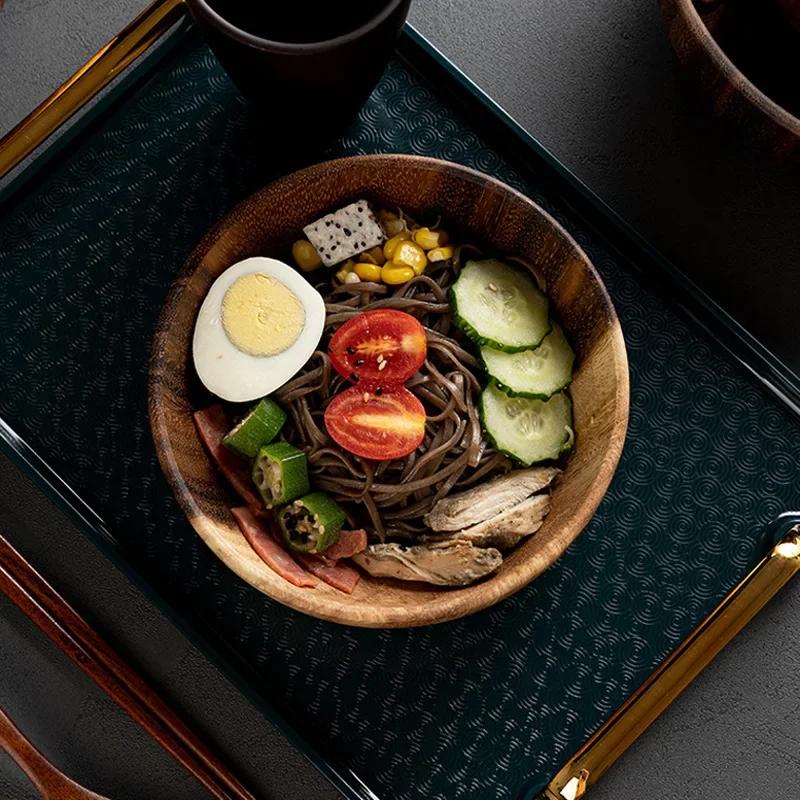 Деревянная миска из акации Миска для фруктового салата Японская кухня Деревянные миски для еды Риса Рамена Закусок Большие сервировочные блюда Деревянная посуда