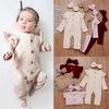 Newborn Infant Baby Boys Girls Long Sleeve Solid Romper Jumpsuit+Headband Sets