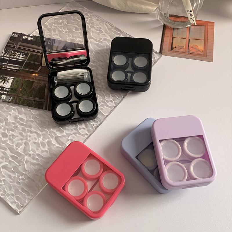 simple Style Contact Lens Case with Mirror Compartment Storage Box for 2 Pairs Ins Aesthetic Colored Lens Organizer Case