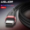 USLION Кабель USB Type C 3A для быстрой зарядки мобильного телефона Samsung Type-C Кабель USB C для зарядки