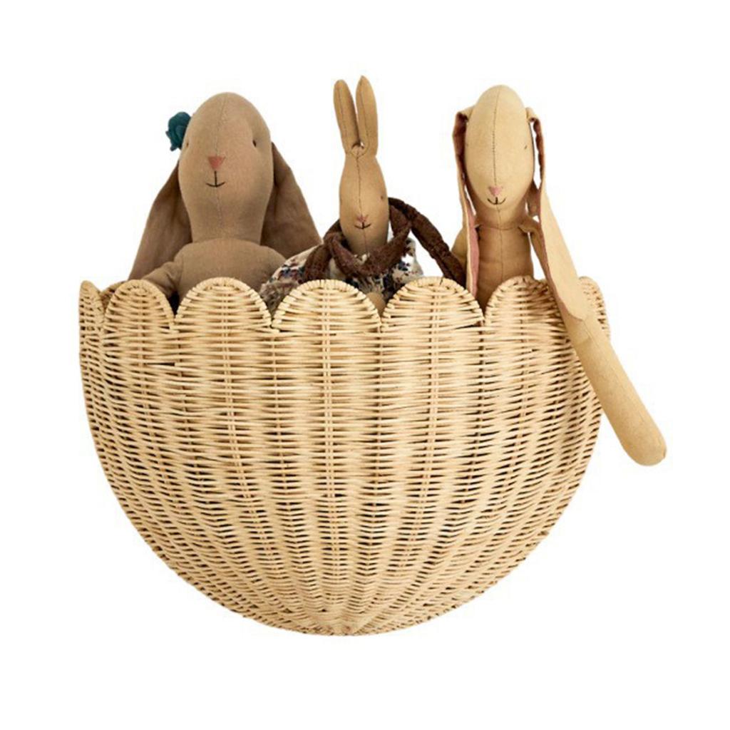 Плетеная корзина с фестончатым краем из натурального ротанга, подвесное украшение для спальни и ванной комнаты, настенное решение для хранения